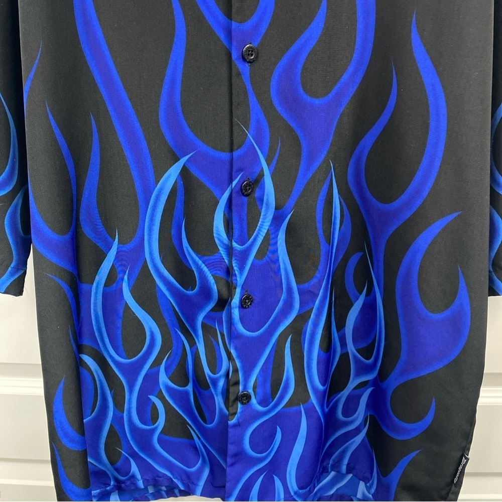 Vintage 90s Y2K Dragonfly Clothing Co. Blue Flames Button Shirt Men's XL RN63725 - Picture 2 of 6